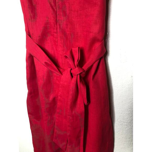 LPA Revolve Jumpsuit Large Red Linen Blend V-Neck Wide Leg Belted Boho Casual - Picture 8 of 15